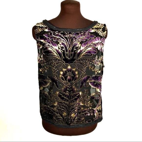 Bebe Black Sheer & Velvet Top Size L 102 - Picture 1 of 8